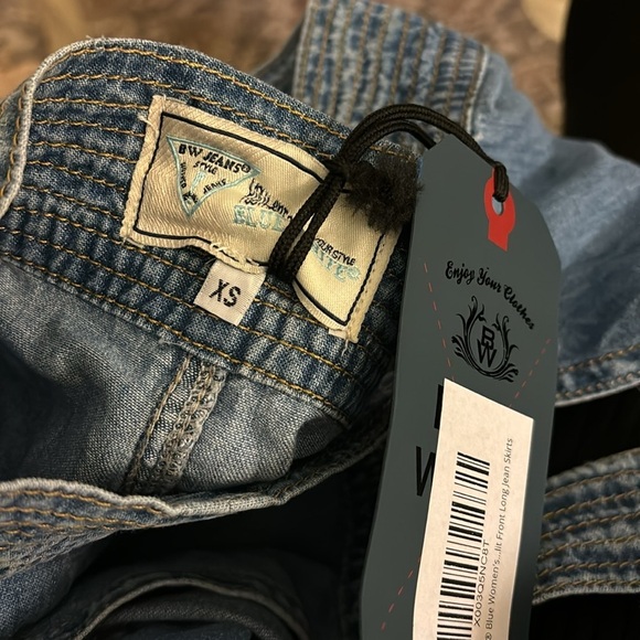 BLUE WHITE ® Blue Women's Casual Wrap Denim Skirt Low Waist Belted Split Front - Picture 6 of 6